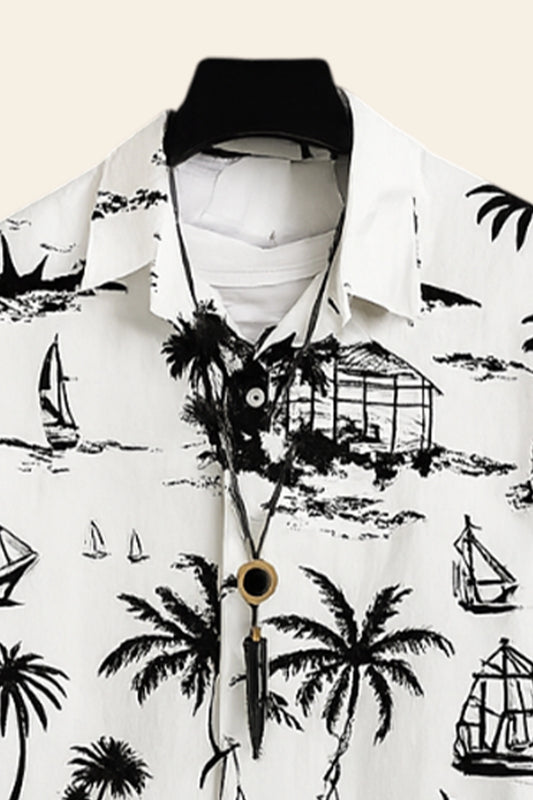 White Beach Men's Casual Half Sleeve Shirt and Full Pant Set - XPCRDF