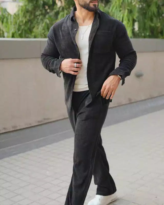 Black Color Luxury Korean Style Full Co-Ord Set Trouser and Shirt - XPCRDF