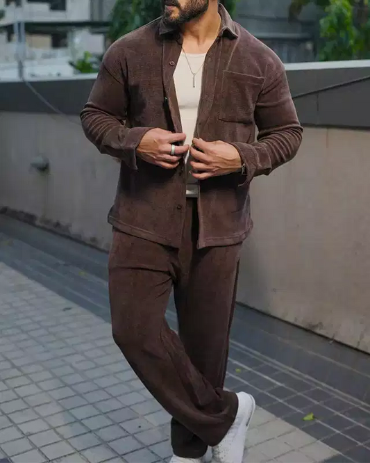 Brown Color Luxury Korean Style Full Co-Ord Set Trouser and Shirt - XPCRDF