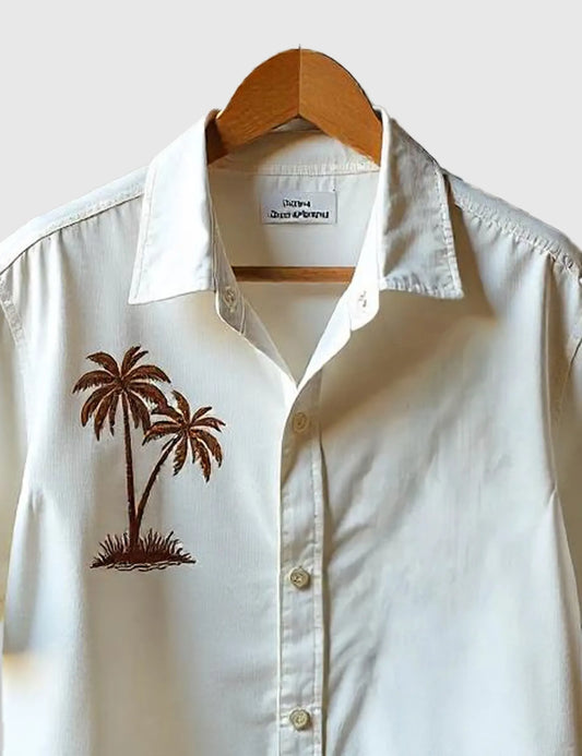 White Coconut Tree Flower Men's Half Sleeves Printed Shirt Exclusive - XPST