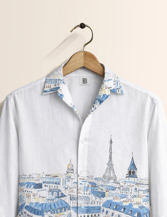 White Paris Street Style Men’s Premium Full-Sleeve Shirt - XPST