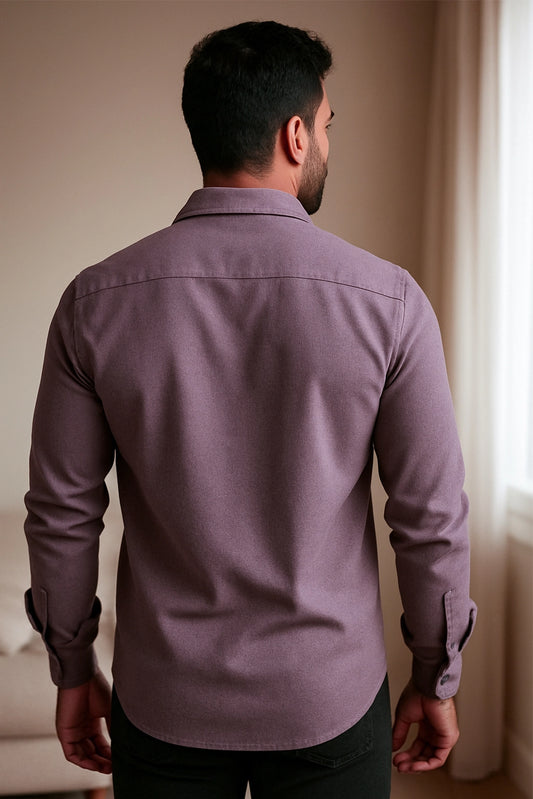 Men Spring And Summer Solid Color Loose Casual Long-Sleeved Shirt Purple Color - XPST