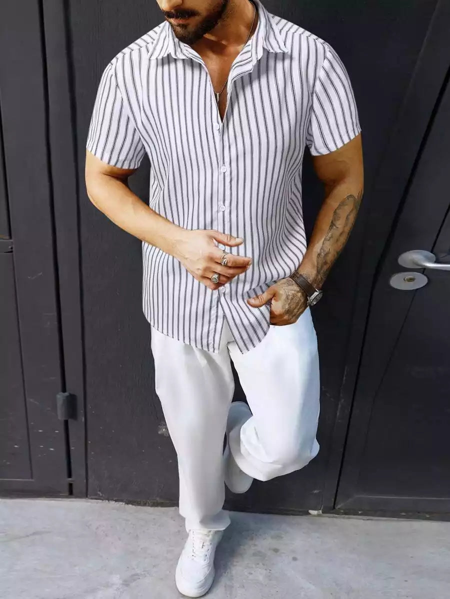 Brown Lining on White Mens Full Set Trouser and Shirt Half Sleeves - XPCRDF