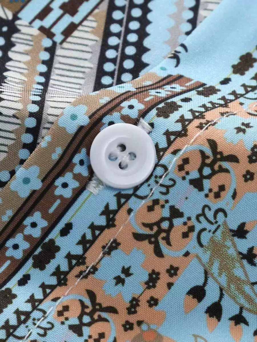 CLASSY SKYBLUE MANDALA  Mens Full Set Trouser and Shirt Half Sleeves - XPCRDF