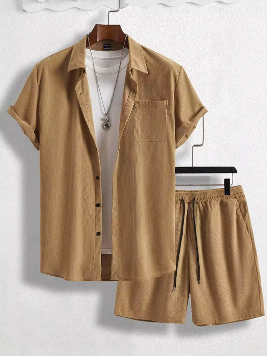 CORDS BROWN POCKET Design Mens Half Sleeves Premium Cords Cotton Material - XPCRDH