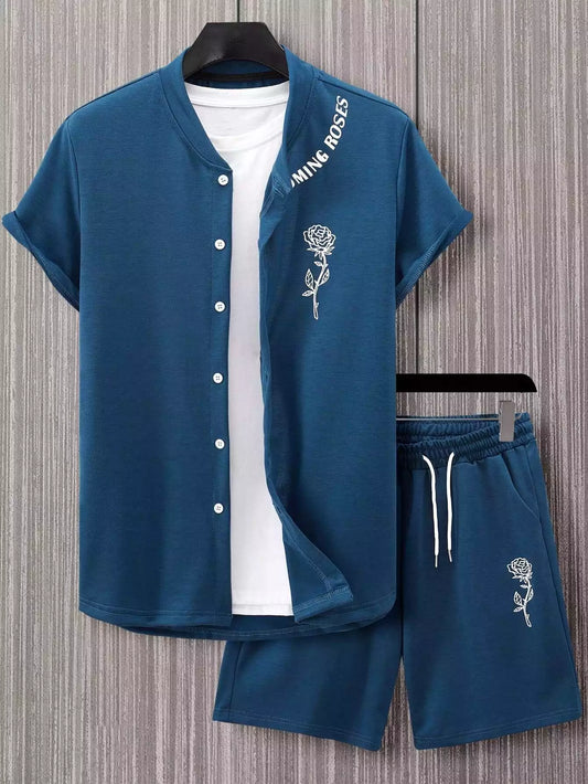 CORDS NAVY ROSE Design Mens Half Sleeves Premium Cords Cotton Material - XPCRDH