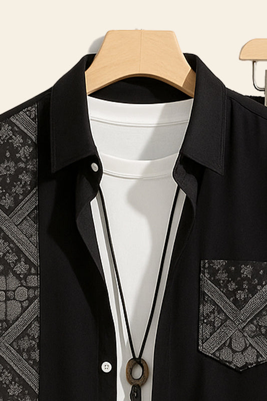 Black Design Men's Casual Half Sleeve Shirt and Full Pant Set - XPCRDF