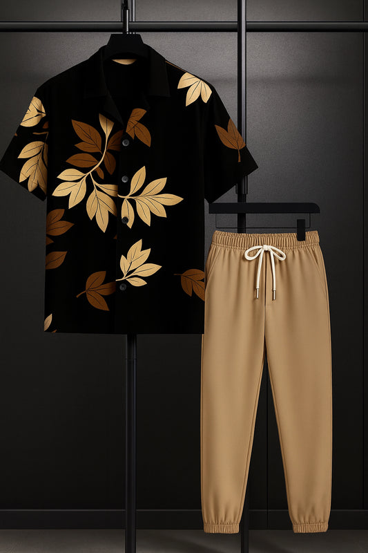 Black Leaf Men's Casual Half Sleeve Shirt and Full Pant Set - XPCRDF