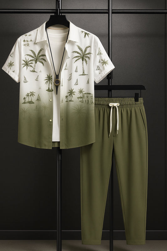 Green Shady Men's Casual Half Sleeve Shirt and Full Pant Set - XPCRDF