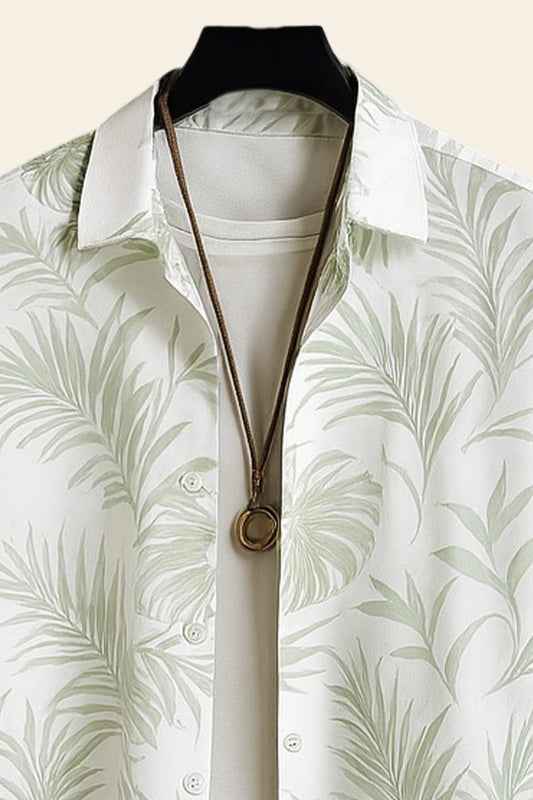 Leafy White Men's Casual Half Sleeve Shirt and Full Pant Set - XPCRDF