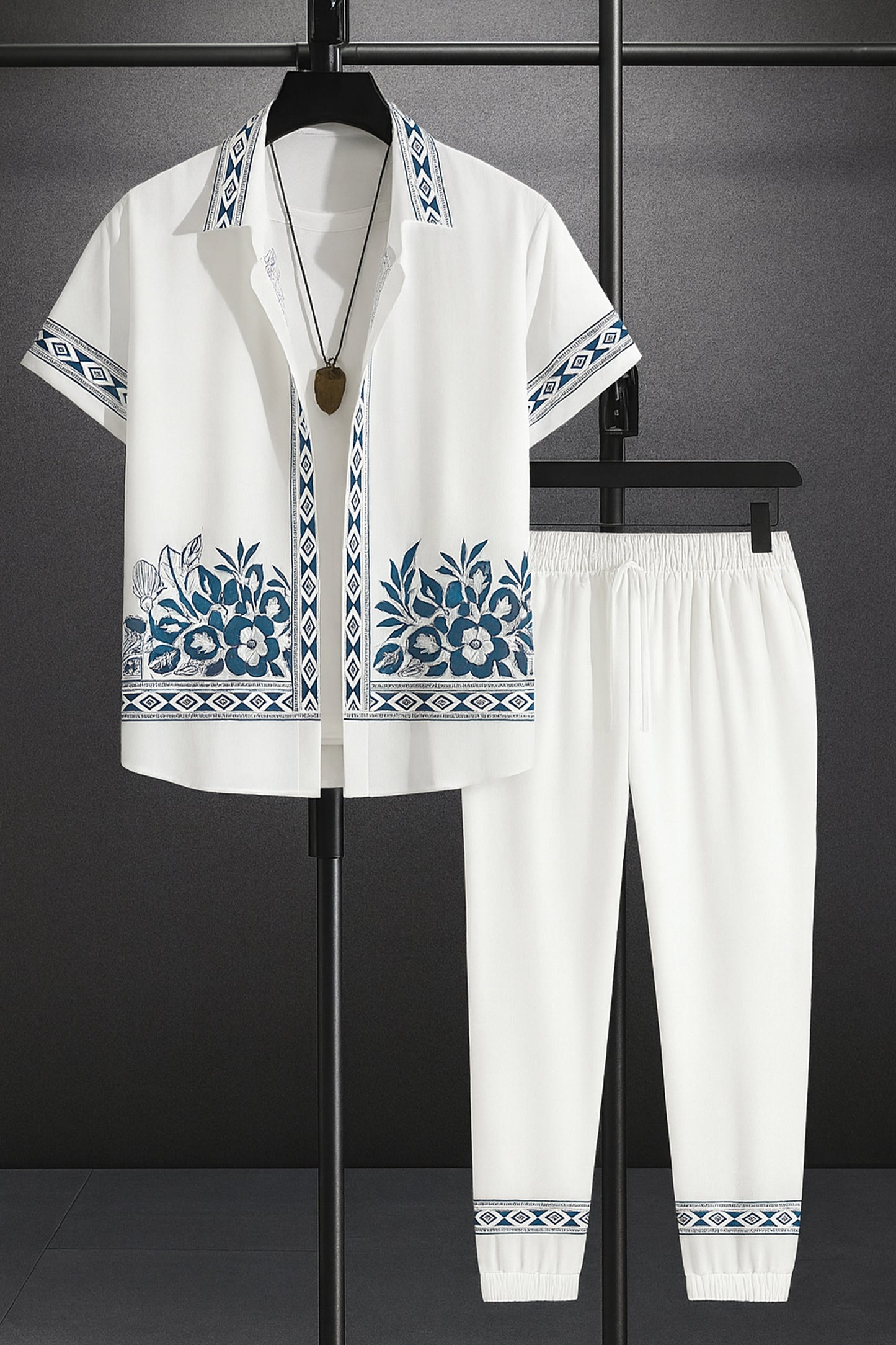 White Border Men's Casual Half Sleeve Shirt and Full Pant Set - XPCRDF