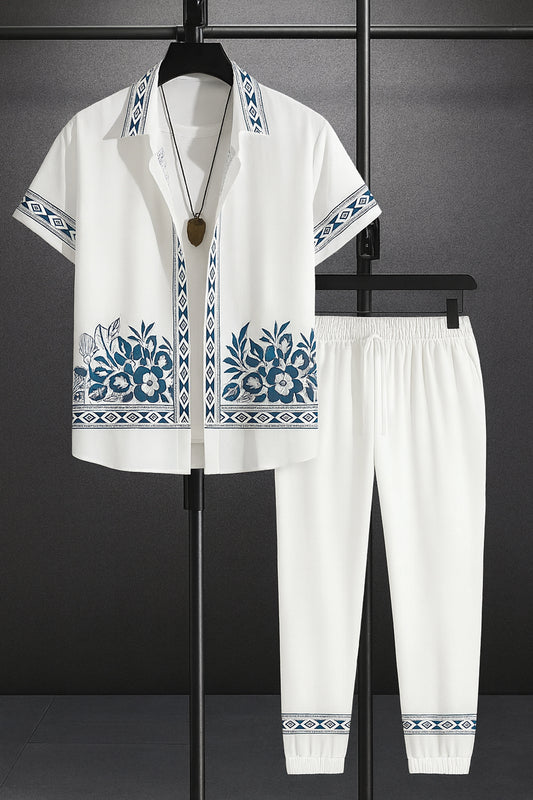 White Border Men's Casual Half Sleeve Shirt and Full Pant Set - XPCRDF
