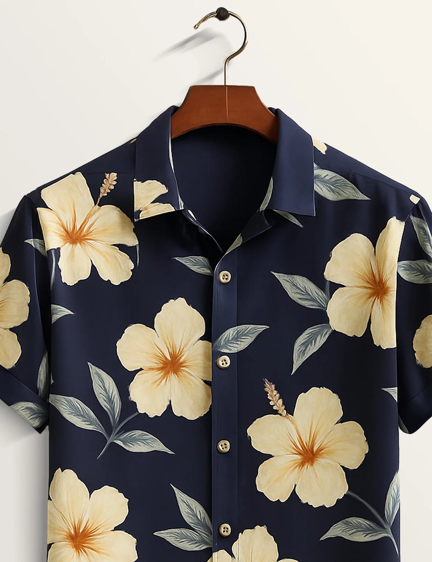 Navy Blue Hibiscus Printed Refined Cotton Daily Shirt for Men - XPST