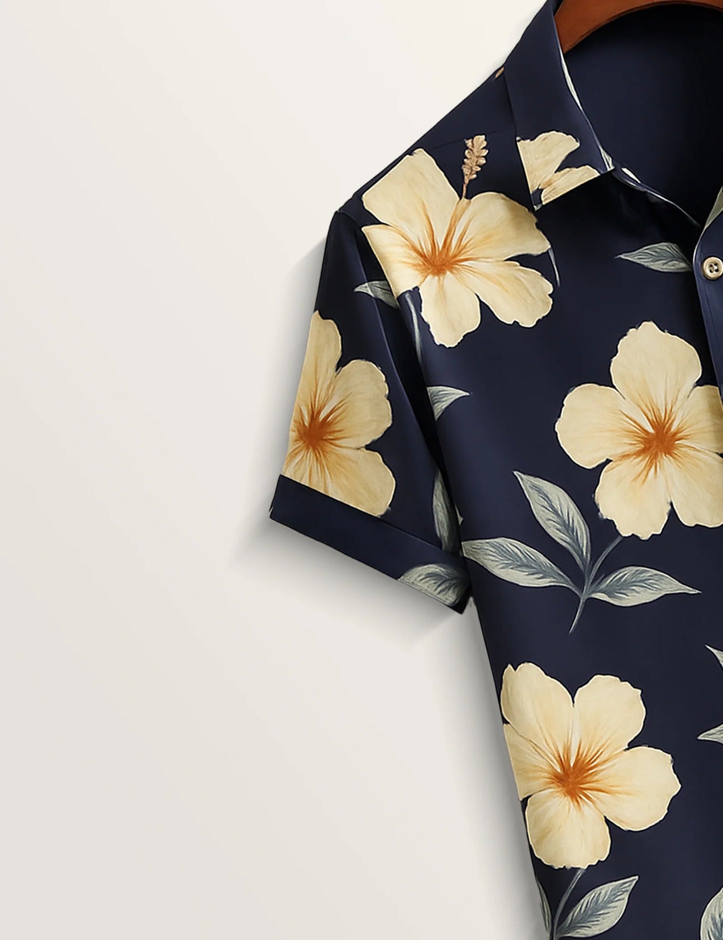 Navy Blue Hibiscus Printed Refined Cotton Daily Shirt for Men - XPST