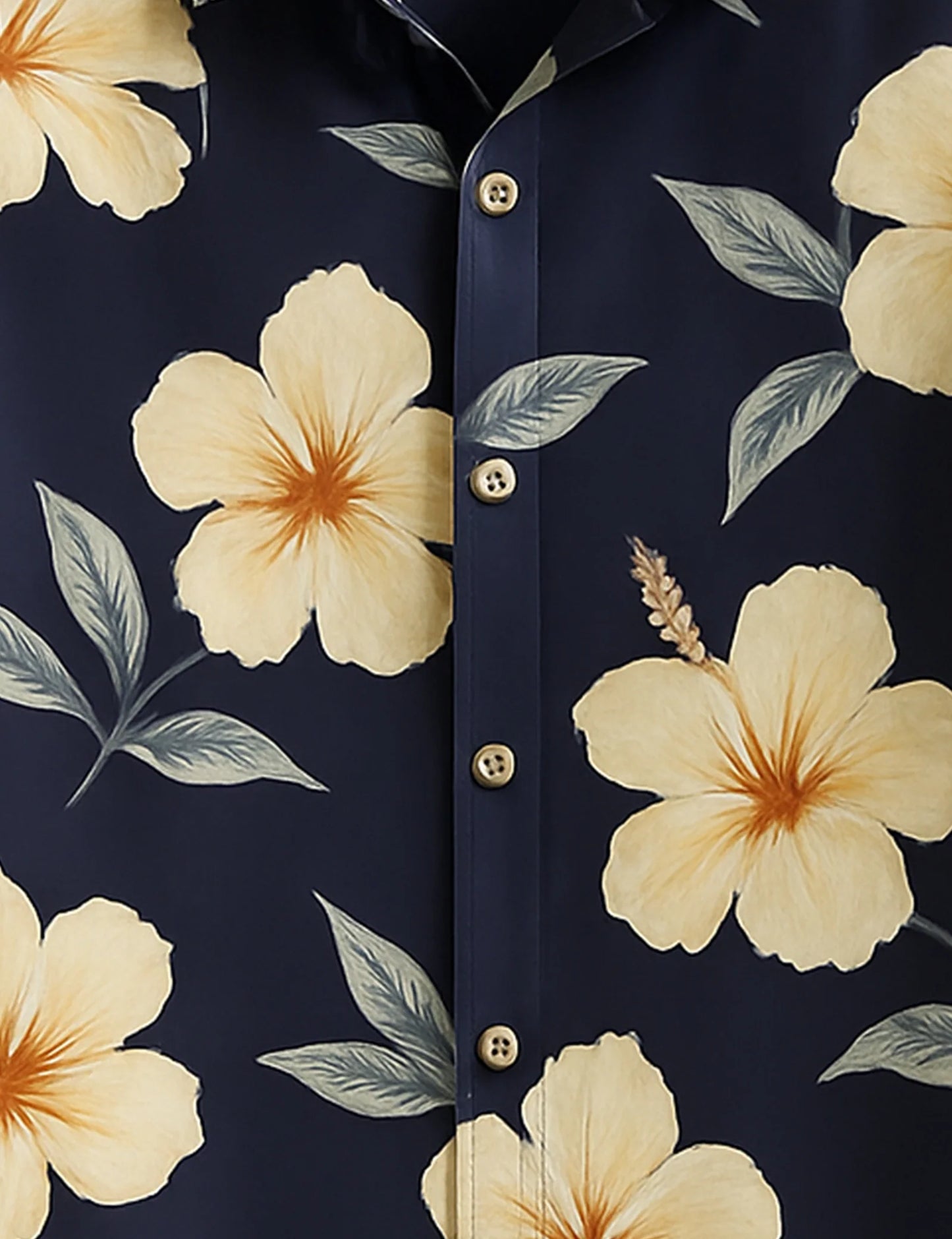 Navy Blue Hibiscus Printed Refined Cotton Daily Shirt for Men - XPST