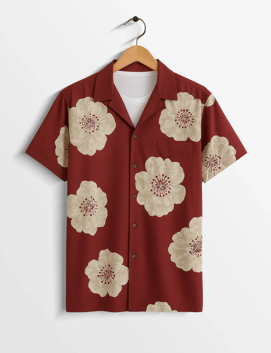 Red Flower SleekFit Cotton Casual Shirt for Men - XPST