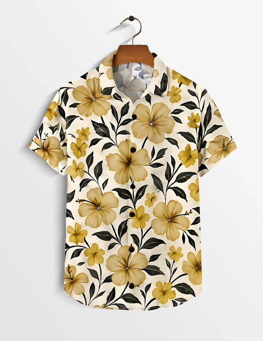 Yellow Floral Soft Touch Cotton Shirt for Men - XPST