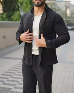 Black Color Luxury Korean Style Full Co-Ord Set Trouser and Shirt - XPCRDF