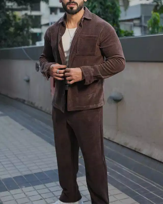 Brown Color Luxury Korean Style Full Co-Ord Set Trouser and Shirt - XPCRDF