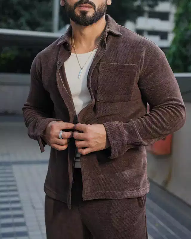 Brown Color Luxury Korean Style Full Co-Ord Set Trouser and Shirt - XPCRDF