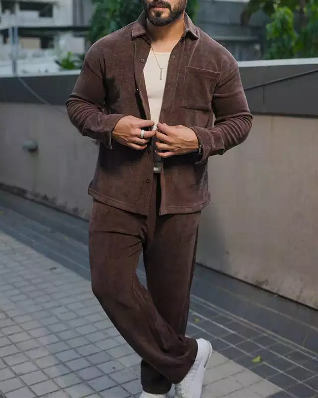 Brown Color Luxury Korean Style Full Co-Ord Set Trouser and Shirt - XPCRDF
