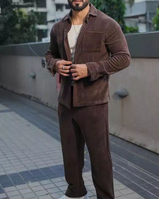 Brown Color Luxury Korean Style Full Co-Ord Set Trouser and Shirt - XPCRDF