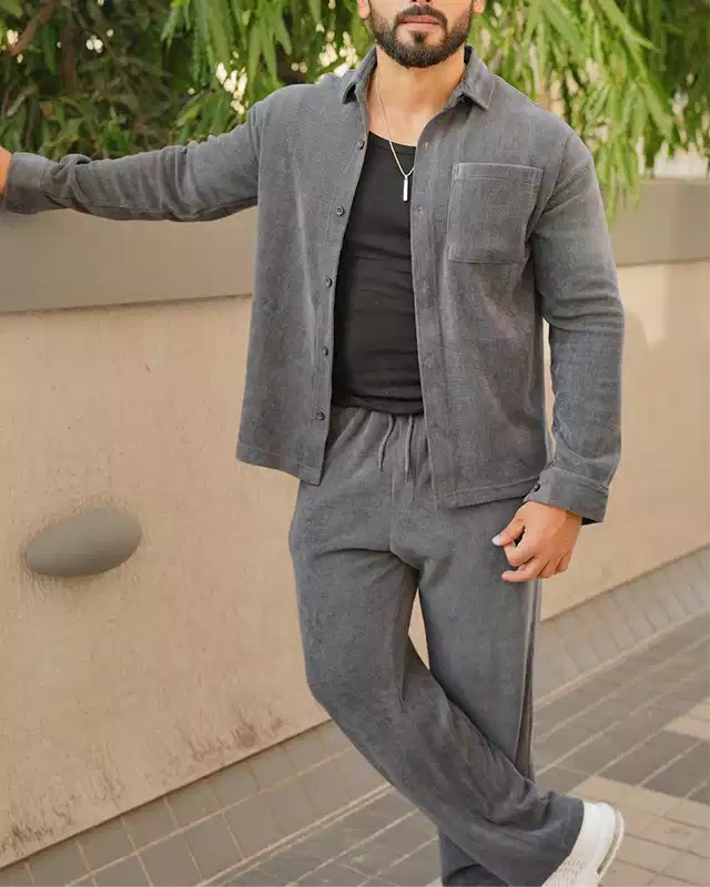 Gray Color Luxury Korean Style Full Co-Ord Set Trouser and Shirt - XPCRDF