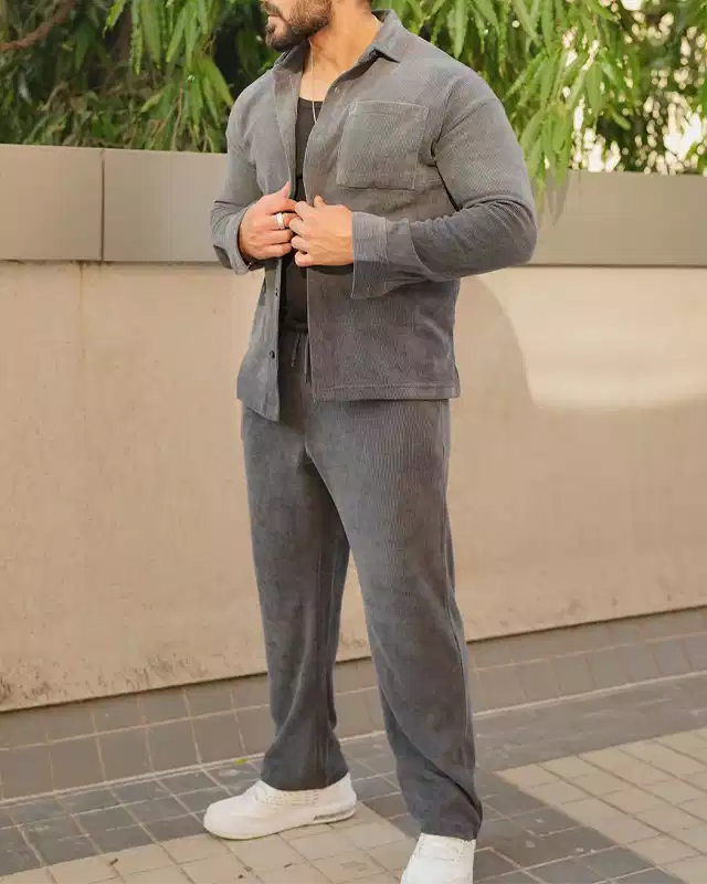 Gray Color Luxury Korean Style Full Co-Ord Set Trouser and Shirt - XPCRDF
