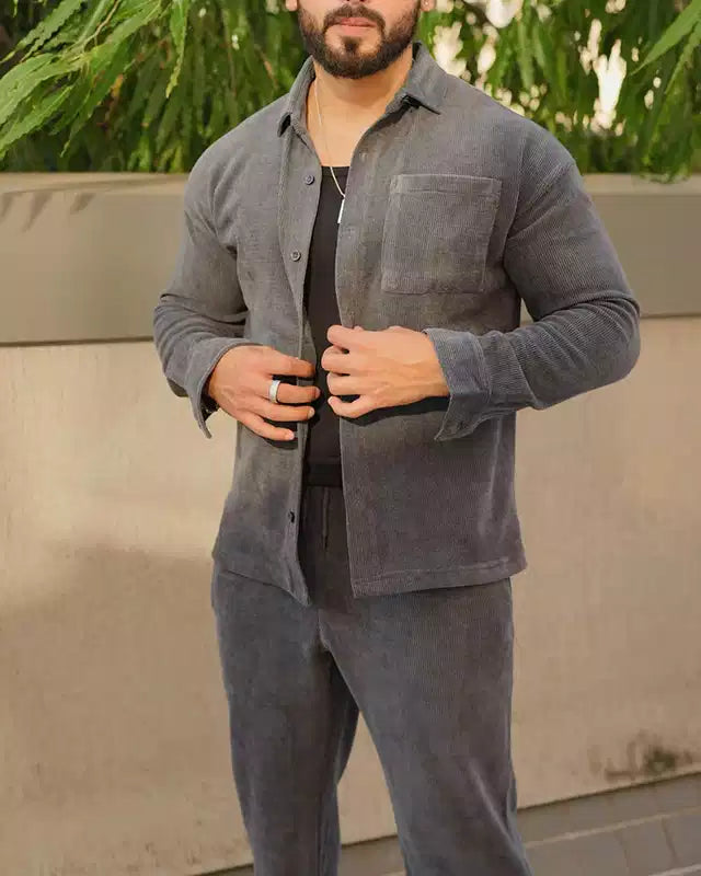 Gray Color Luxury Korean Style Full Co-Ord Set Trouser and Shirt - XPCRDF