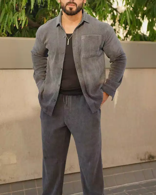 Gray Color Luxury Korean Style Full Co-Ord Set Trouser and Shirt - XPCRDF