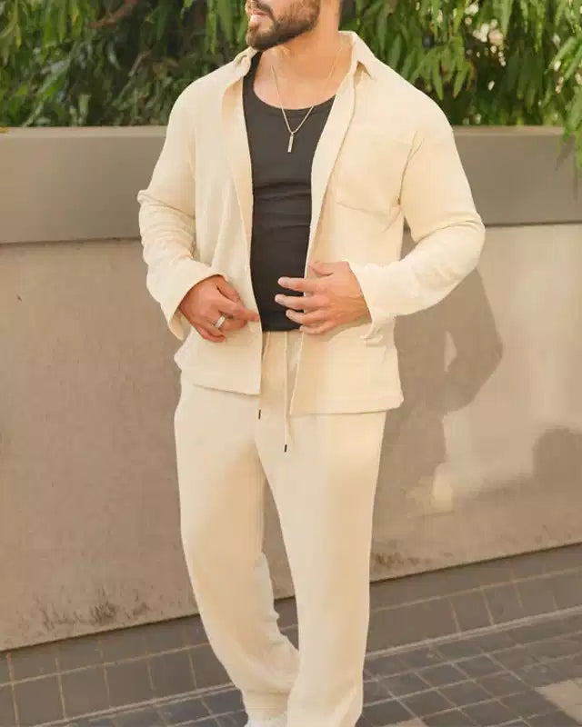 White Color Luxury Korean Style Full Co-Ord Set Trouser and Shirt - XPCRDF