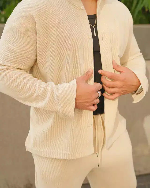 White Color Luxury Korean Style Full Co-Ord Set Trouser and Shirt - XPCRDF