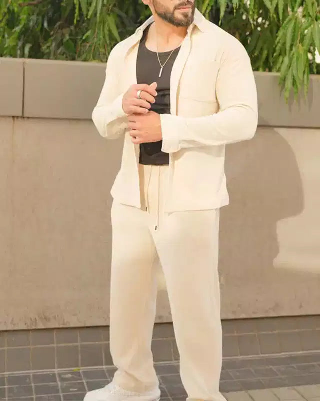 White Color Luxury Korean Style Full Co-Ord Set Trouser and Shirt - XPCRDF