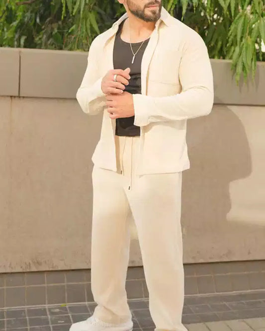 White Color Luxury Korean Style Full Co-Ord Set Trouser and Shirt - XPCRDF