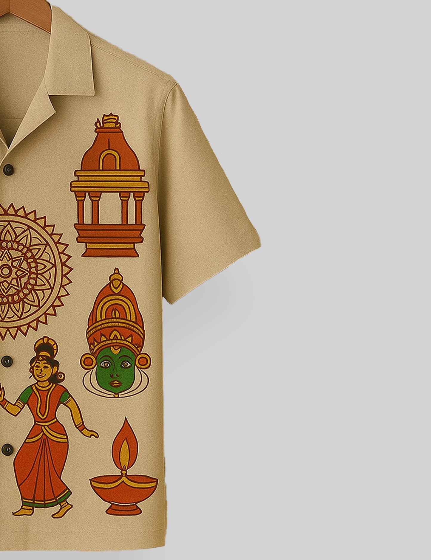 Festival Printed Mens Relaxed Cotton Shirt Short Sleeves - XPST