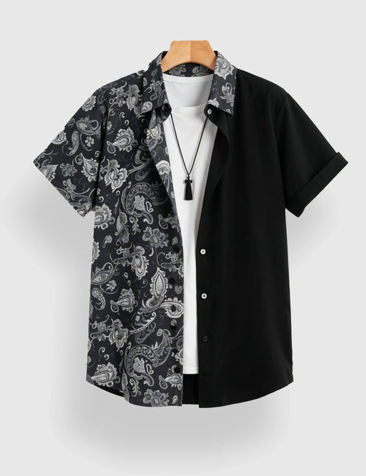 Black Illusion Designer Men's Half Sleeves Printed Shirt Exclusive - XPST