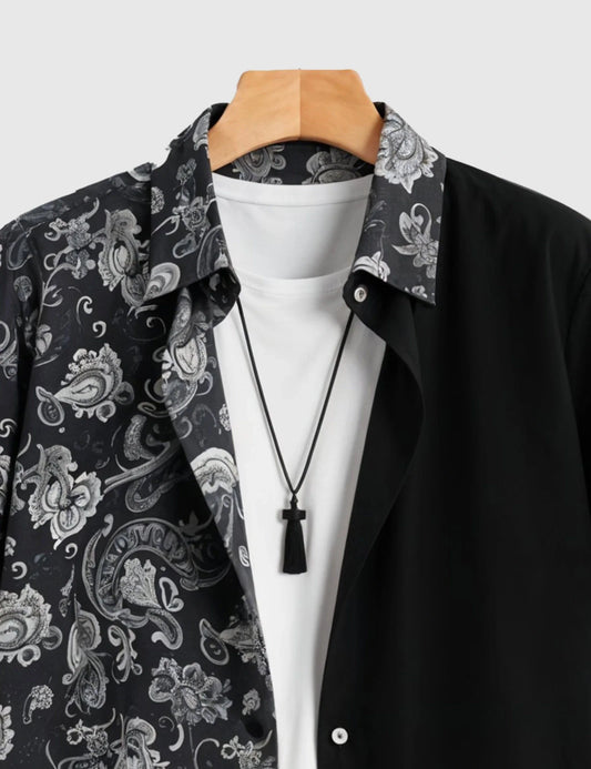 Black Illusion Designer Men's Half Sleeves Printed Shirt Exclusive - XPST