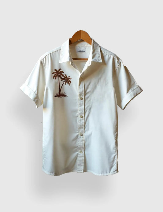 White Coconut Tree Flower Men's Half Sleeves Printed Shirt Exclusive - XPST