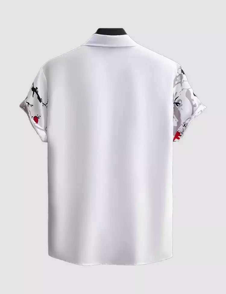 WHITE RED  Design Mens Half Sleeves Cotton Shirts - XPST