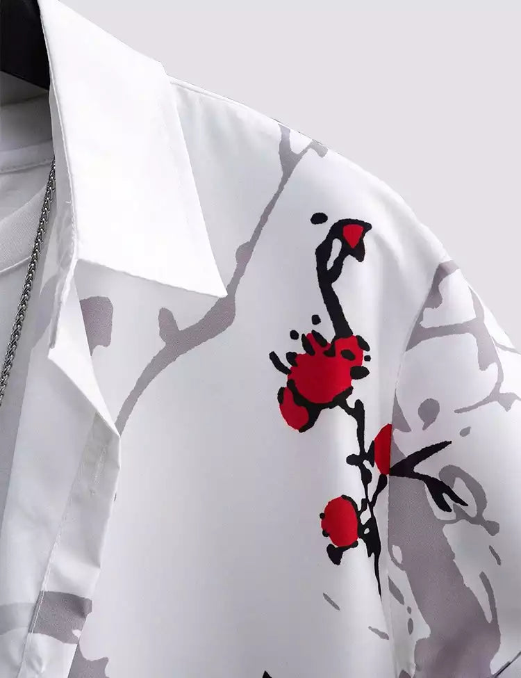 WHITE RED  Design Mens Half Sleeves Cotton Shirts - XPST