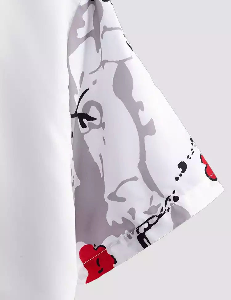 WHITE RED  Design Mens Half Sleeves Cotton Shirts - XPST