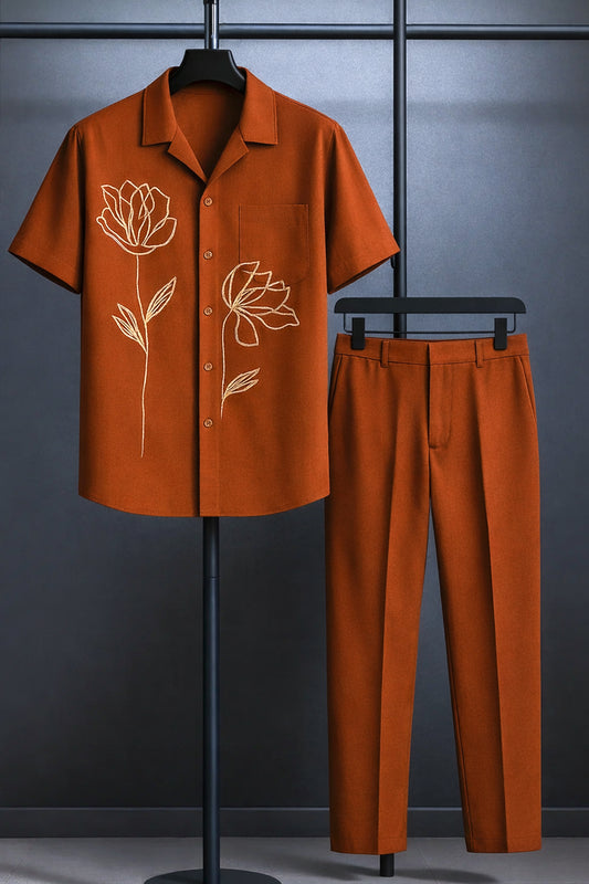 Classy Ember Flora Men's Casual Half Sleeve Shirt and Full Pant Set - XPCRDF