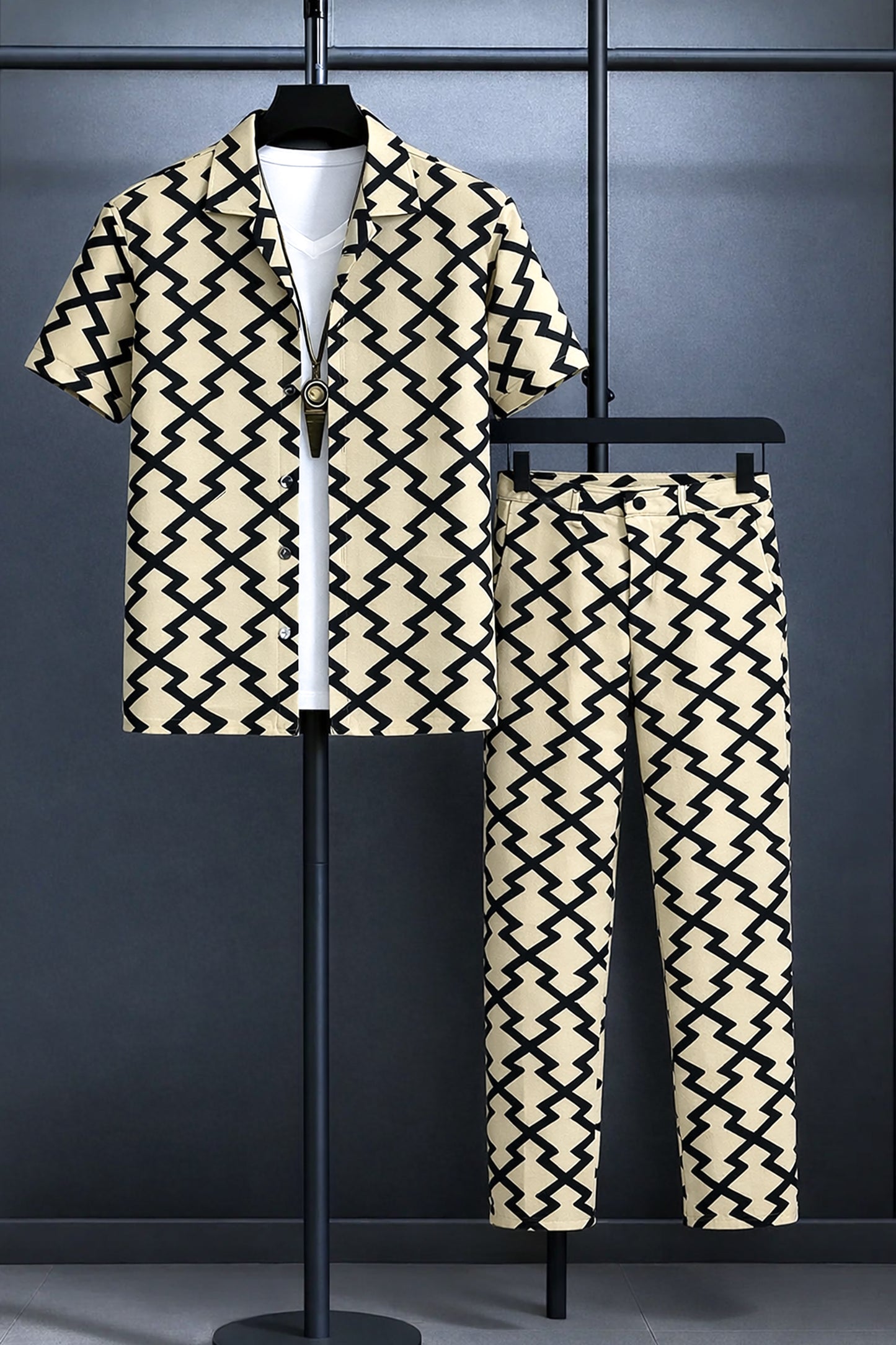 Classy Z Pattern Men's Casual Half Sleeve Shirt and Full Pant Set - XPCRDF