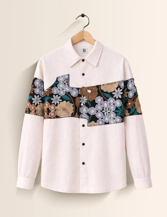 Ivory Floral Street Style Men’s Premium Full-Sleeve Shirt - XPST