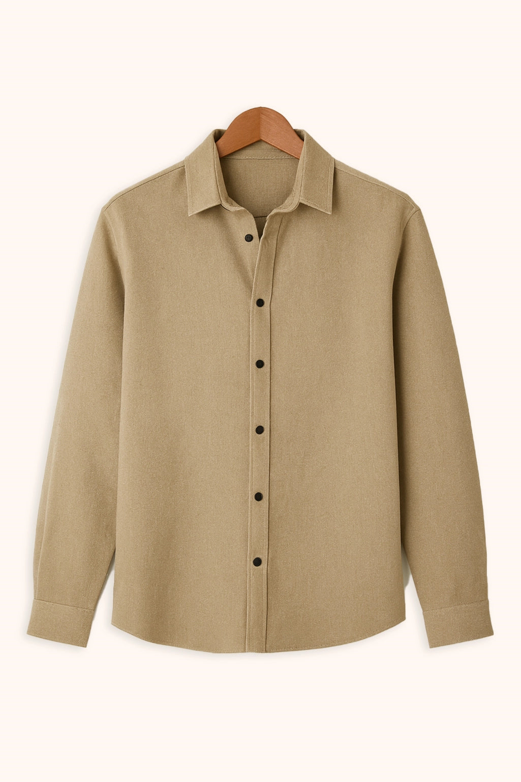Men Spring And Summer Solid Color Loose Casual Long-Sleeved Shirt Apricot Color - XPST