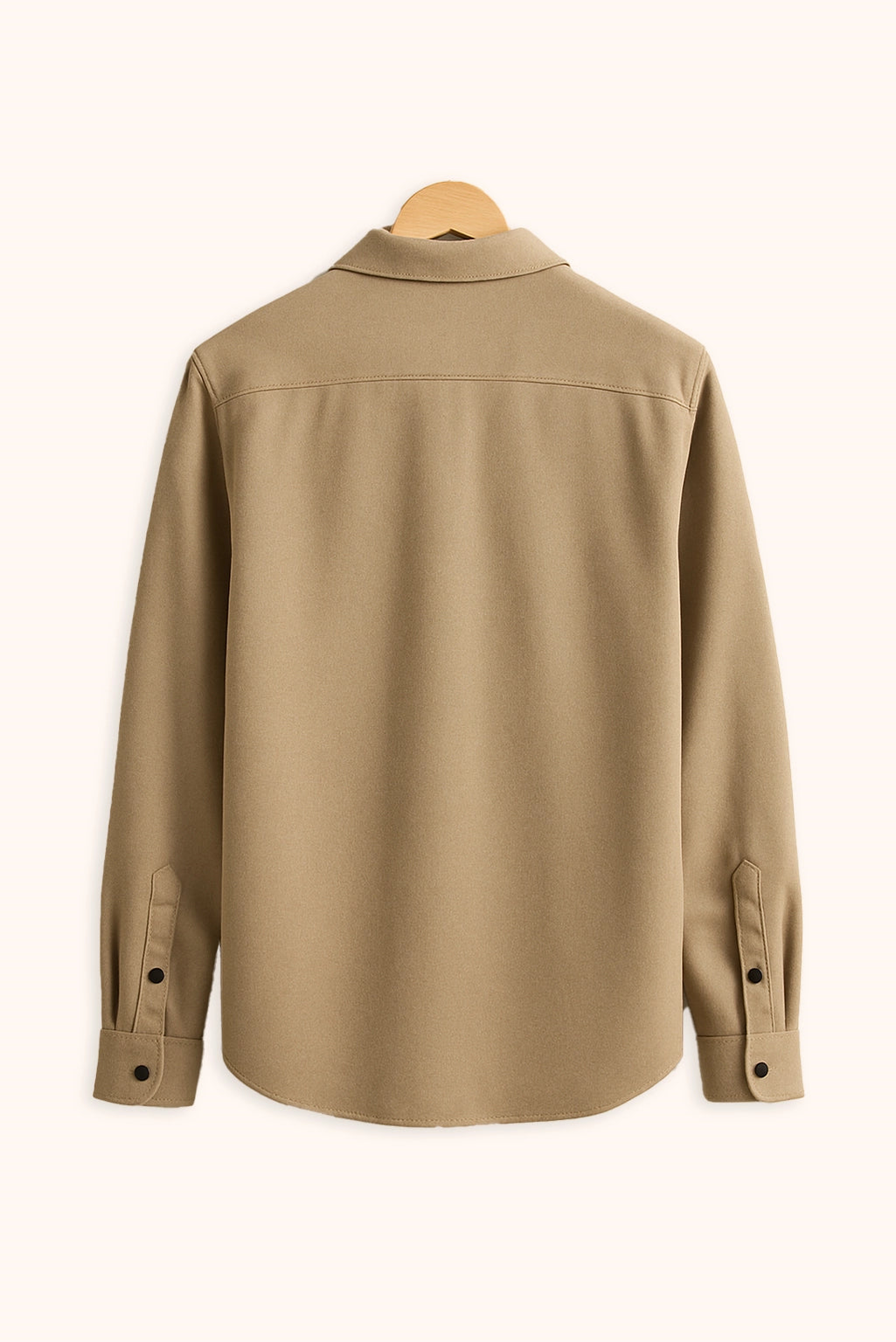 Men Spring And Summer Solid Color Loose Casual Long-Sleeved Shirt Apricot Color - XPST
