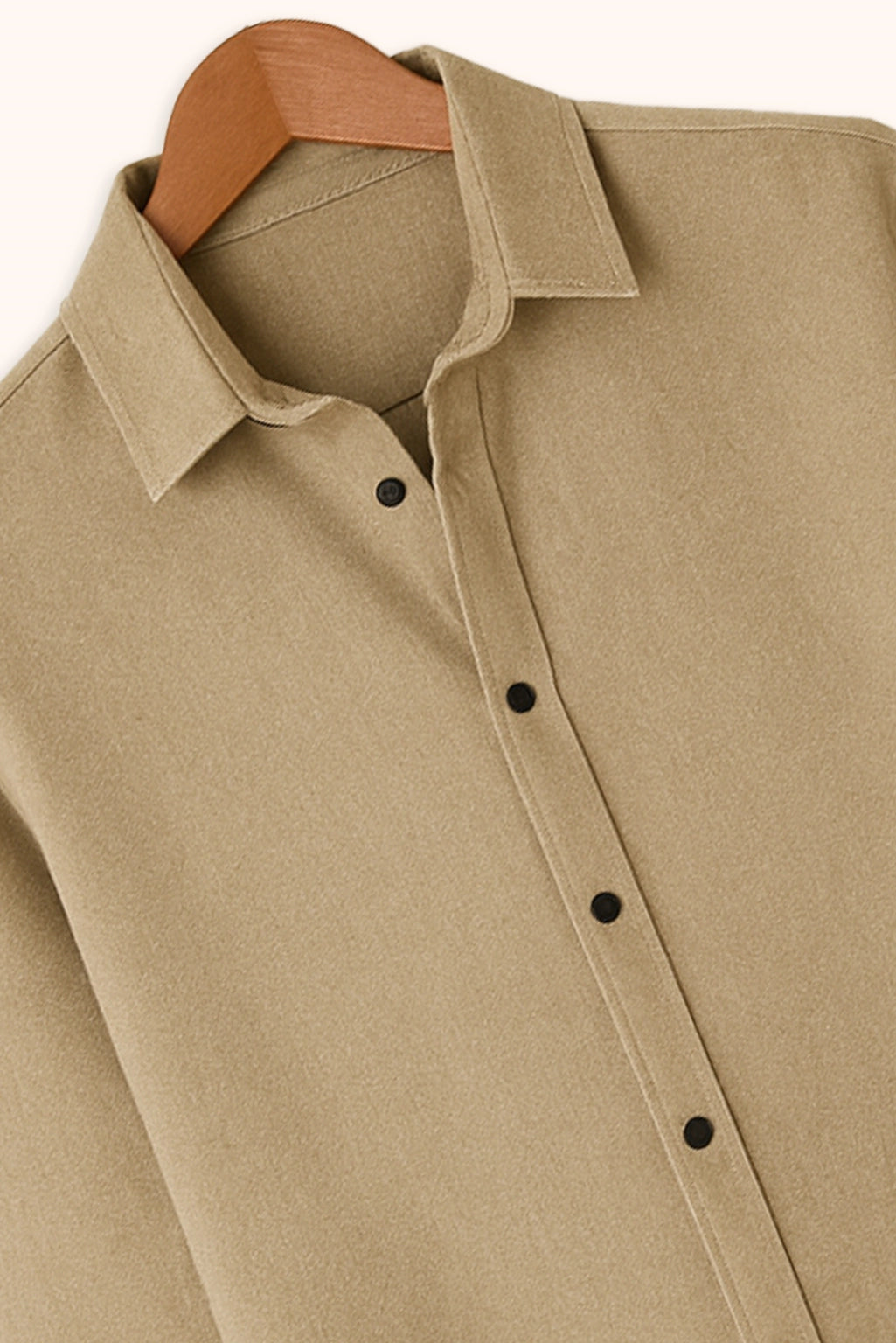 Men Spring And Summer Solid Color Loose Casual Long-Sleeved Shirt Apricot Color - XPST