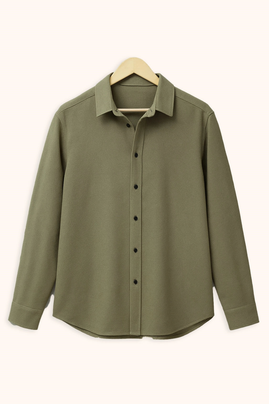 Men Spring And Summer Solid Color Loose Casual Long-Sleeved Shirt Army Green Color - XPST