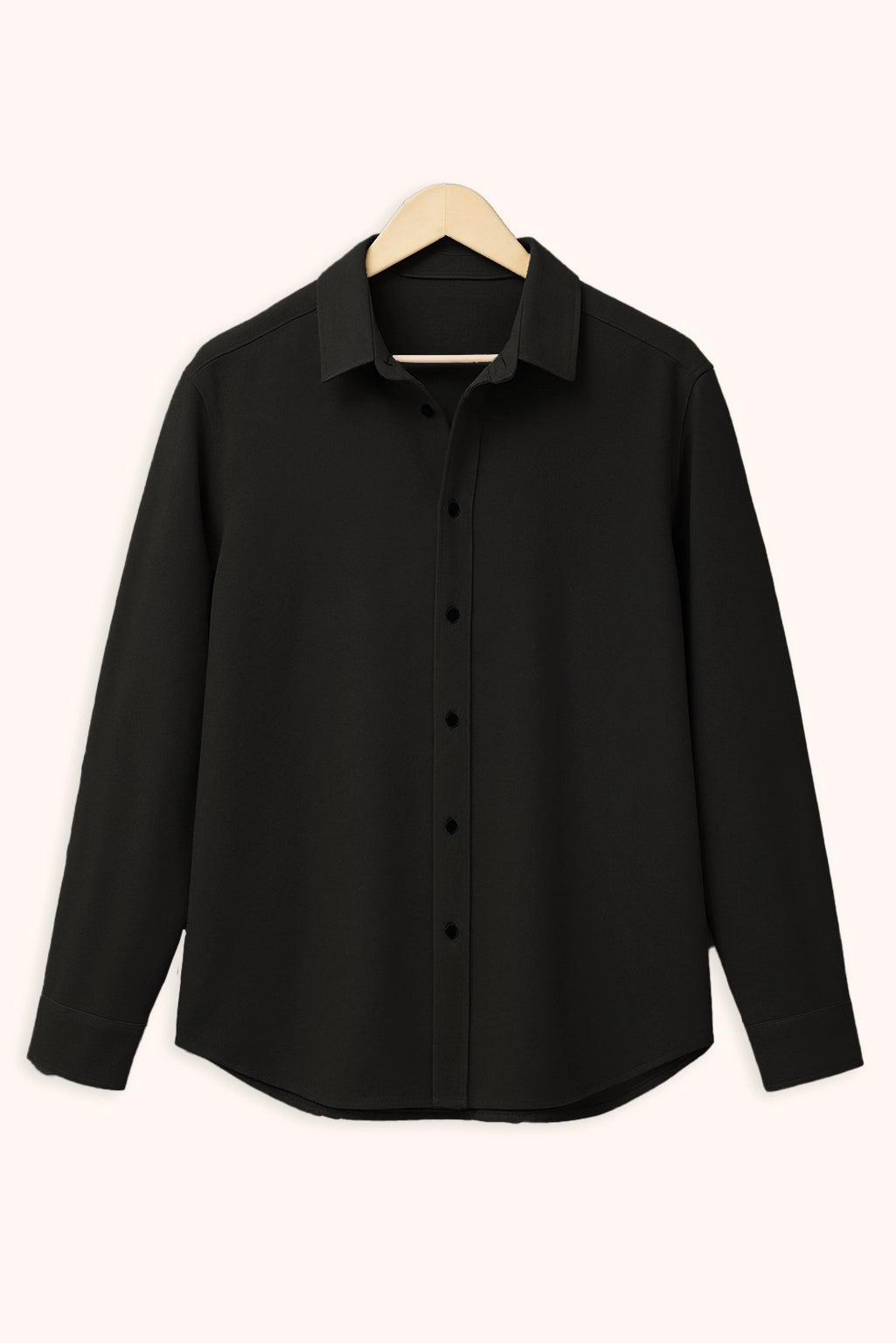 Men Spring And Summer Solid Color Loose Casual Long-Sleeved Shirt Black Color - XPST