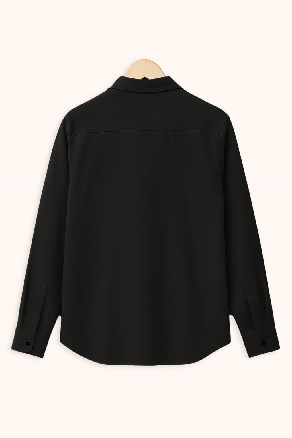 Men Spring And Summer Solid Color Loose Casual Long-Sleeved Shirt Black Color - XPST